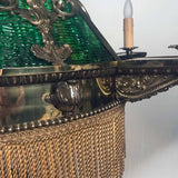 American Neo-Renaissance Gilt Bronze and Green Slag Glass Chandelier