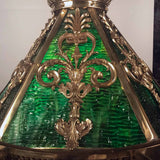 American Neo-Renaissance Gilt Bronze and Green Slag Glass Chandelier