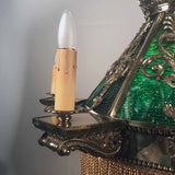 American Neo-Renaissance Gilt Bronze and Green Slag Glass Chandelier