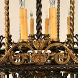 An Antique 12 Light Neo-Renaissance  Bronze and Wrought Iron Chandelier