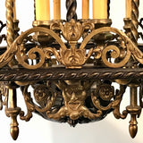 An Antique 12 Light Neo-Renaissance  Bronze and Wrought Iron Chandelier