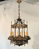 An Antique 12 Light Neo-Renaissance  Bronze and Wrought Iron Chandelier