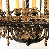 An Antique 12 Light Neo-Renaissance  Bronze and Wrought Iron Chandelier