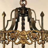 An Antique 12 Light Neo-Renaissance  Bronze and Wrought Iron Chandelier