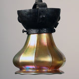 Arts & Crafts Wrought Iron and Steuben Aurene Chandelier