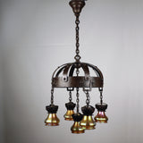Arts & Crafts Wrought Iron and Steuben Aurene Chandelier