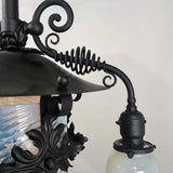 American Wrought Iron and Opaline Glass Gas/Electric Lantern
