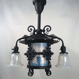 American Wrought Iron and Opaline Glass Gas/Electric Lantern