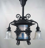 American Wrought Iron and Opaline Glass Gas/Electric Lantern