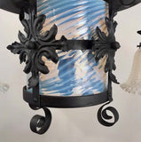 American Wrought Iron and Opaline Glass Gas/Electric Lantern