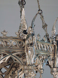 French Neo-Gothic Silvered Bronze Hanging Fixture