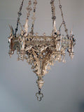 French Neo-Gothic Silvered Bronze Hanging Fixture