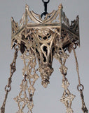 French Neo-Gothic Silvered Bronze Hanging Fixture