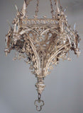French Neo-Gothic Silvered Bronze Hanging Fixture
