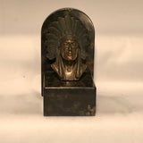 Pair of Art Deco Bookends in Bronze and Marble, Modelled with Chieftains