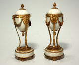 Pair of Antique French Louis XVI Style Gilt Bronze-Mounted Marble Cassolettes