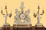Fine and Large Sèvres Bisque Clock Garniture De Cheminée