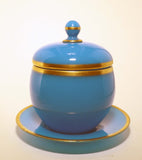 French Antique Baccarat Blue Opaline Ovoid Covered Bowl on Stand