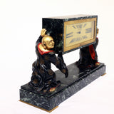 French Cold-Painted Bronze and Marble Art Deco Chinoiserie Mantel Clock
