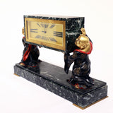 French Cold-Painted Bronze and Marble Art Deco Chinoiserie Mantel Clock