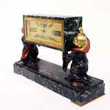 French Cold-Painted Bronze and Marble Art Deco Chinoiserie Mantel Clock