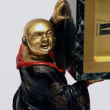 French Cold-Painted Bronze and Marble Art Deco Chinoiserie Mantel Clock