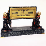 French Cold-Painted Bronze and Marble Art Deco Chinoiserie Mantel Clock