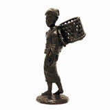 Japanese Bronze Figure, a Peasant Girl with a Wicker Basket