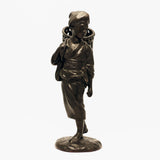 Japanese Bronze Figure, a Peasant Girl with a Wicker Basket
