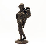 Japanese Bronze Figure, a Peasant Girl with a Wicker Basket