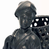 Japanese Bronze Figure, a Peasant Girl with a Wicker Basket
