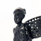 Japanese Bronze Figure, a Peasant Girl with a Wicker Basket