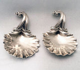 Pair Victorian Cast Silver Scallop Shell Caddy Spoons