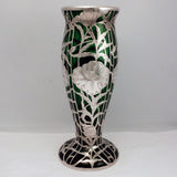 Art Nouveau Silver Overlay Green Vase