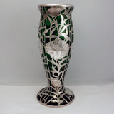 Art Nouveau Silver Overlay Green Vase