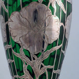 Art Nouveau Silver Overlay Green Vase