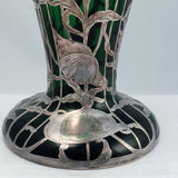 Art Nouveau Silver Overlay Green Vase