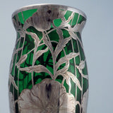 Art Nouveau Silver Overlay Green Vase