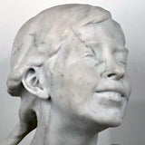 Italian Marble Bust of a Smiling Young Woman, Signed Tiruk