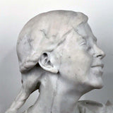 Italian Marble Bust of a Smiling Young Woman, Signed Tiruk