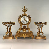 Louis XV Style Gilt Bronze and Crystal Mantel Clock Garniture
