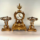 Louis XV Style Gilt Bronze and Crystal Mantel Clock Garniture