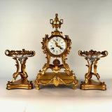 Louis XV Style Gilt Bronze and Crystal Mantel Clock Garniture