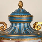 Antique Pair of French "Sevres" Bleu Celeste and Gilt Bronze Covered Urns