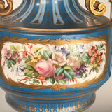 Antique Pair of French "Sevres" Bleu Celeste and Gilt Bronze Covered Urns