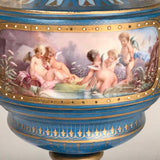 Antique Pair of French "Sevres" Bleu Celeste and Gilt Bronze Covered Urns