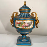 Antique Pair of French "Sevres" Bleu Celeste and Gilt Bronze Covered Urns