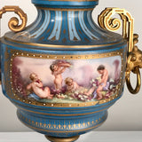 Antique Pair of French "Sevres" Bleu Celeste and Gilt Bronze Covered Urns