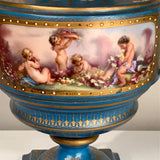 Antique Pair of French "Sevres" Bleu Celeste and Gilt Bronze Covered Urns