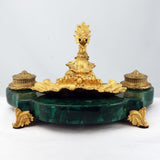 French Louis XV1 Style Malachite and Gilt Bronze Pen Tray
